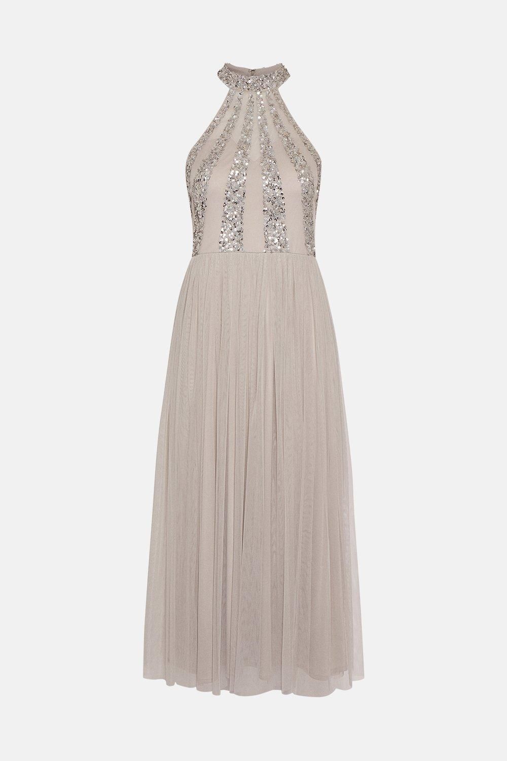 Coast Embellished Pleated Midi Dress Silver image 5