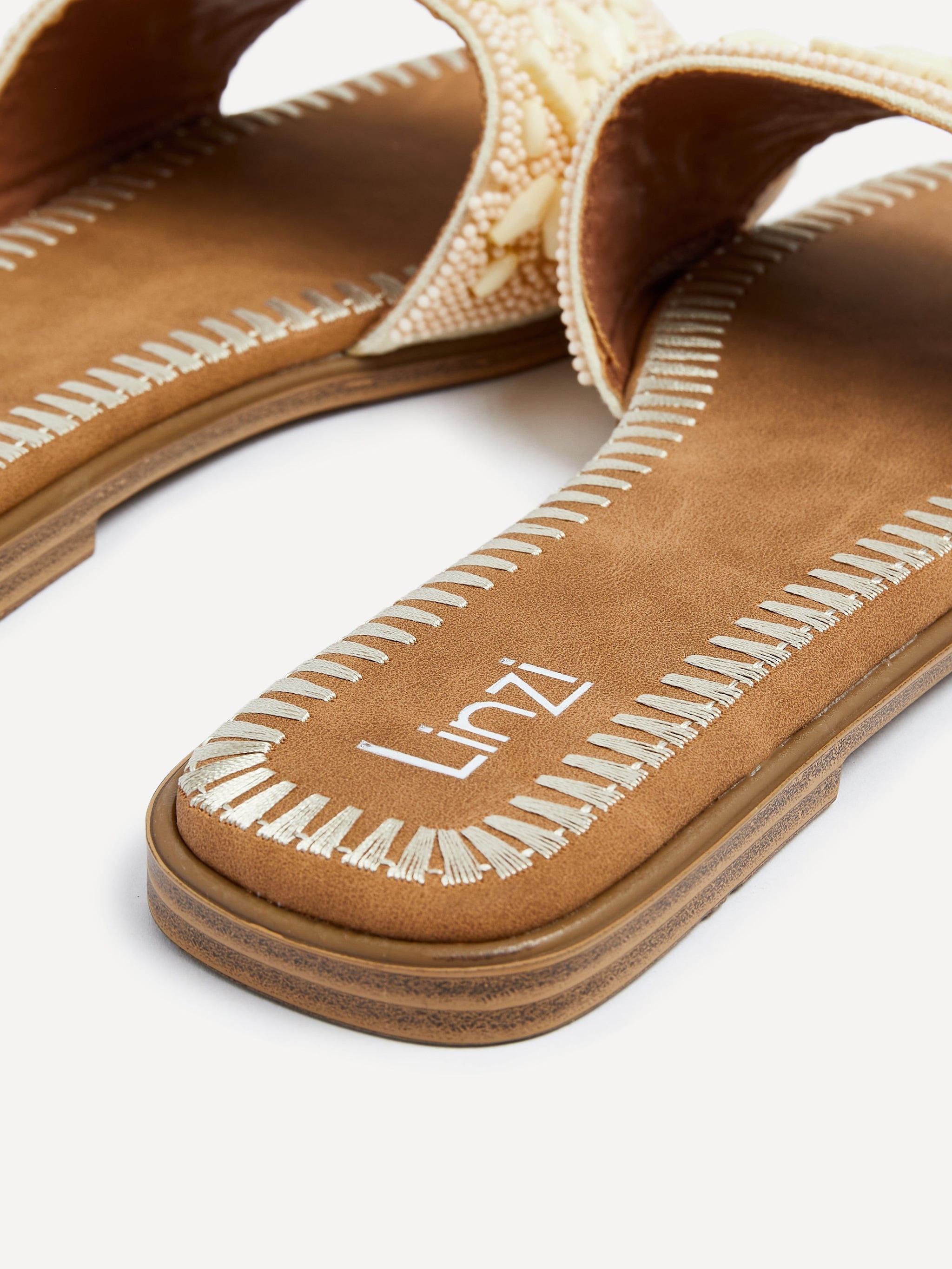 Linzi Aloha Beige Beaded Flat Slider Sandal image 5