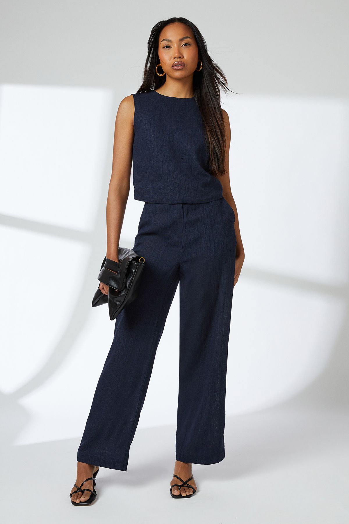 Principles Navy Linen Blend Cropped Top Navy image 3