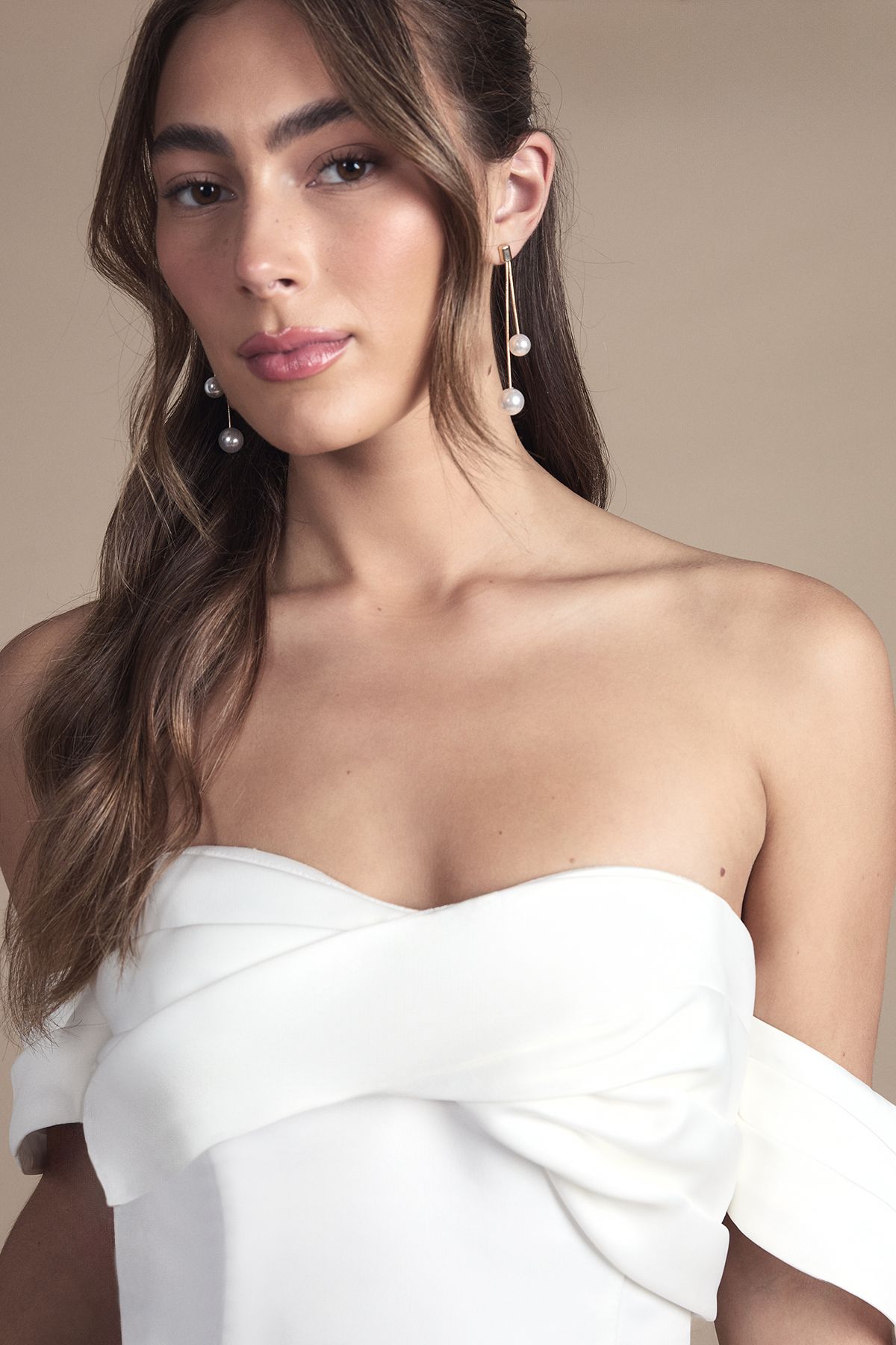 Coast Bardot Twist Structured Satin Maxi Wedding Dress with Fishtail Train White image 4