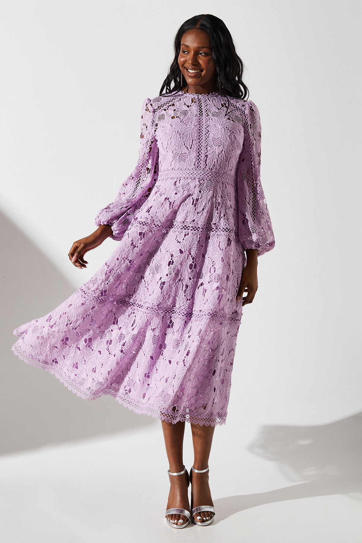 Coast Lace Panelled Long Sleeve Dress Lilac image 1