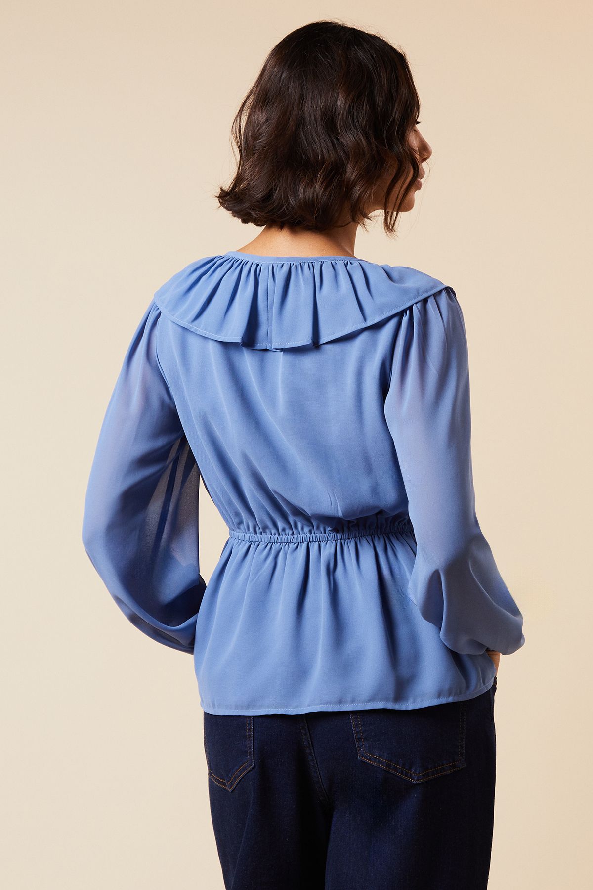 Dorothy Perkins Ruffle Front Long Sleeve Blouse Blue image 3
