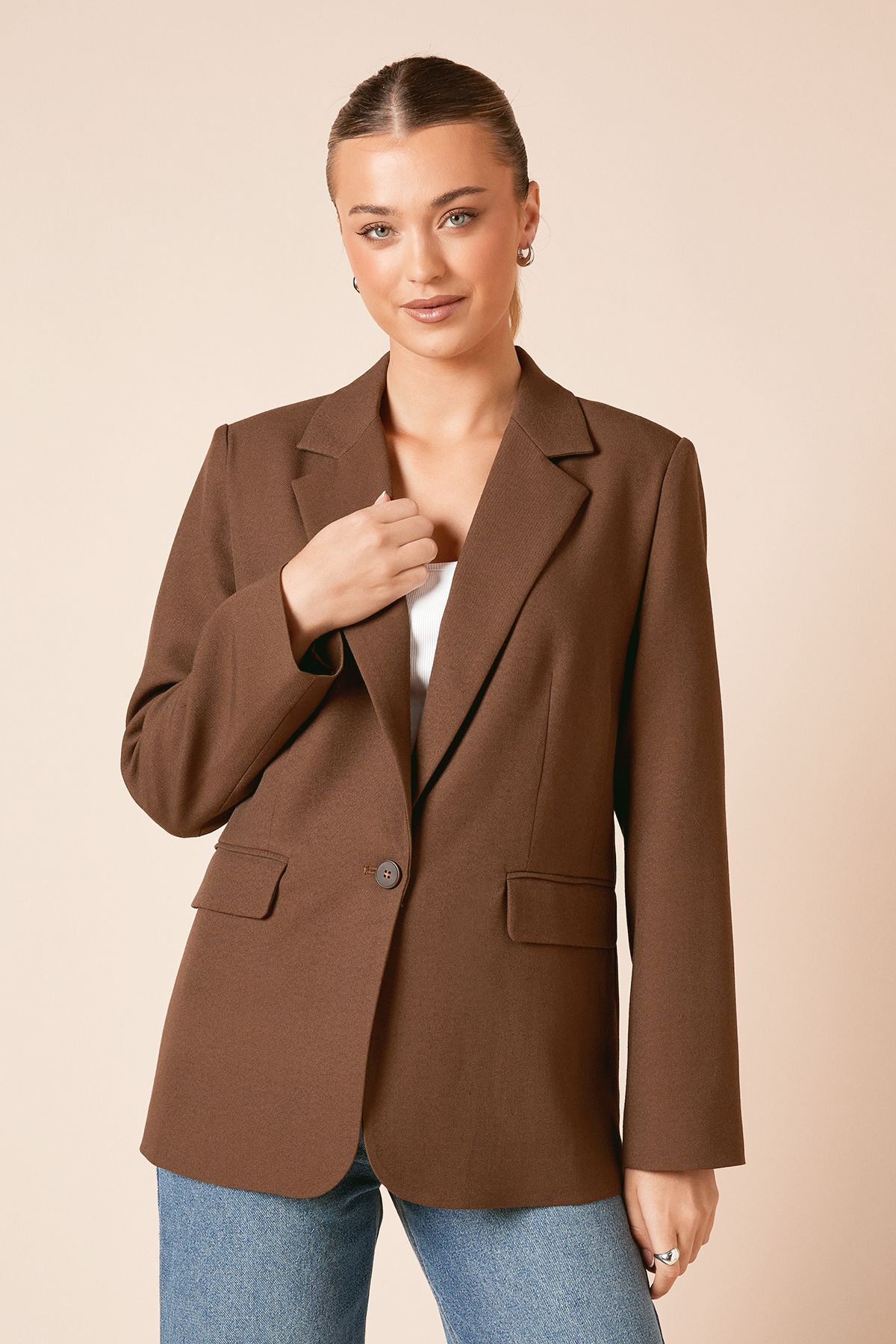Dorothy Perkins Oversized Single Breasted Blazer Brown image 1