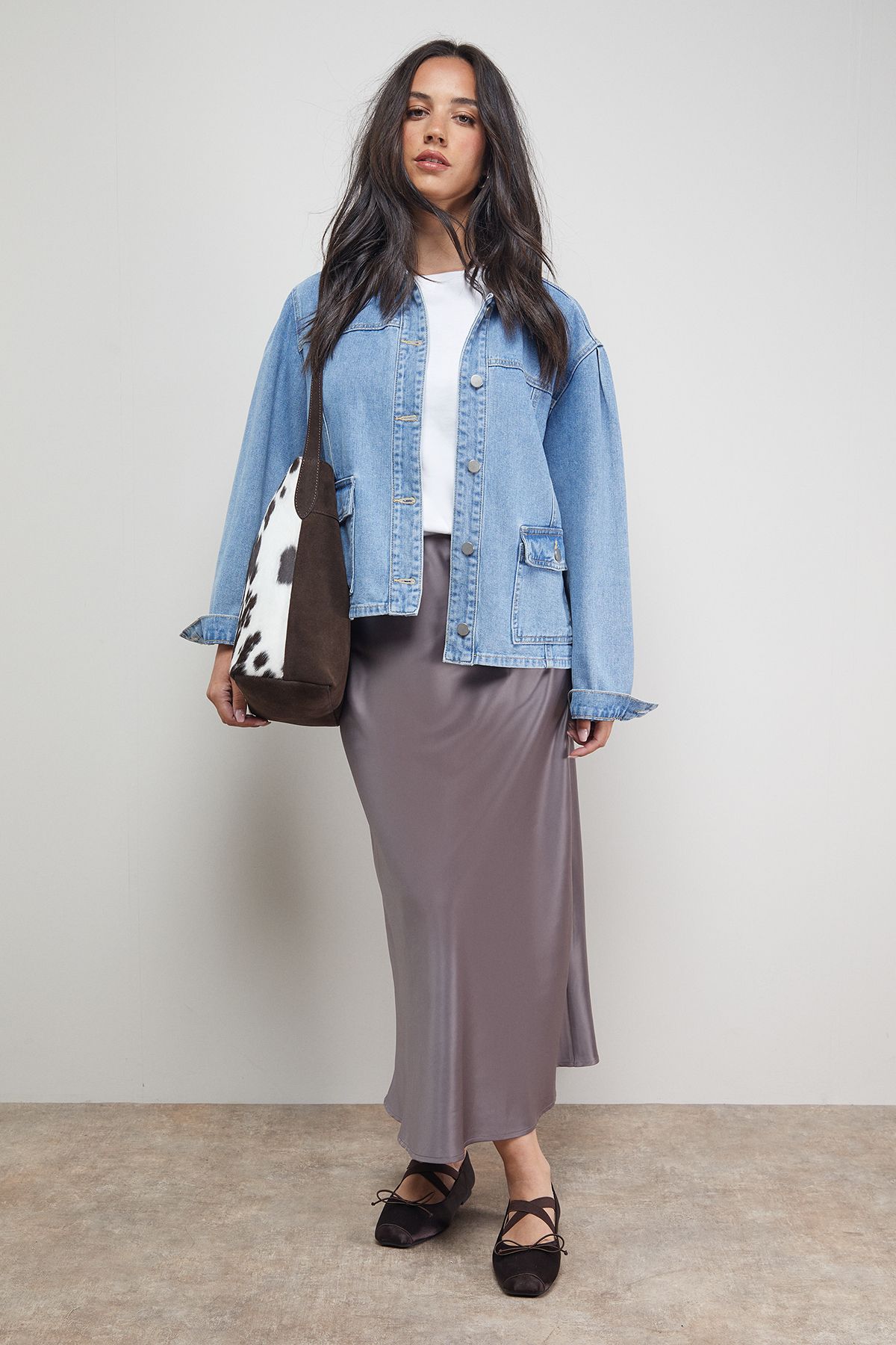 Oasis Bias Cut Satin Midi Skirt Mocha