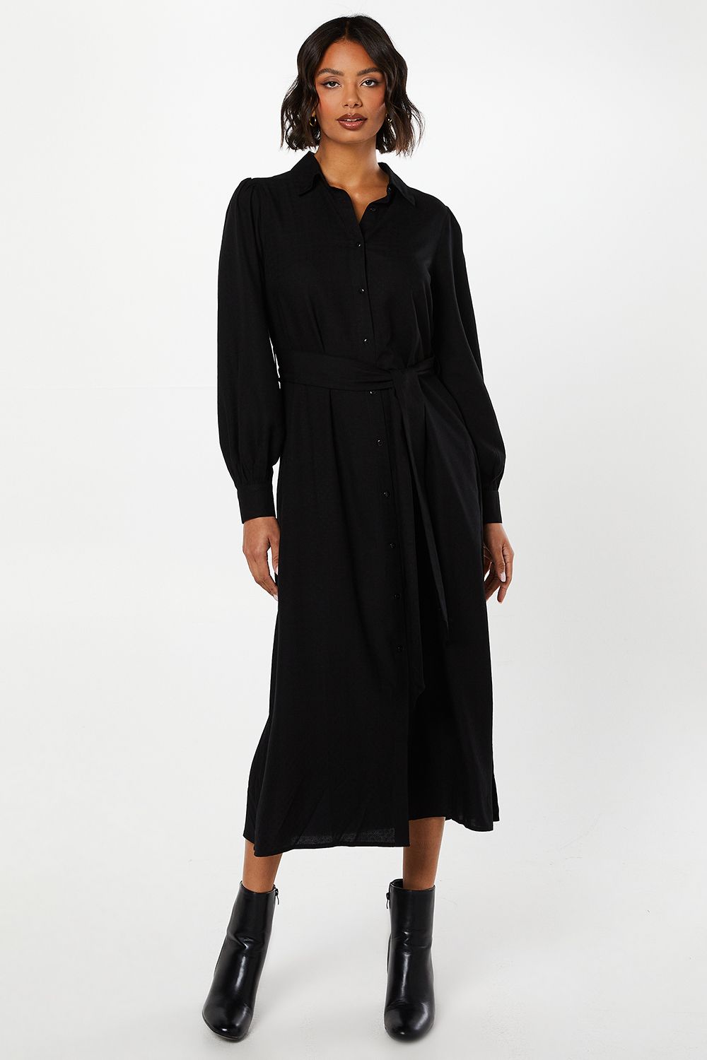 Dorothy Perkins Jacquard Midi Shirt Dress Black