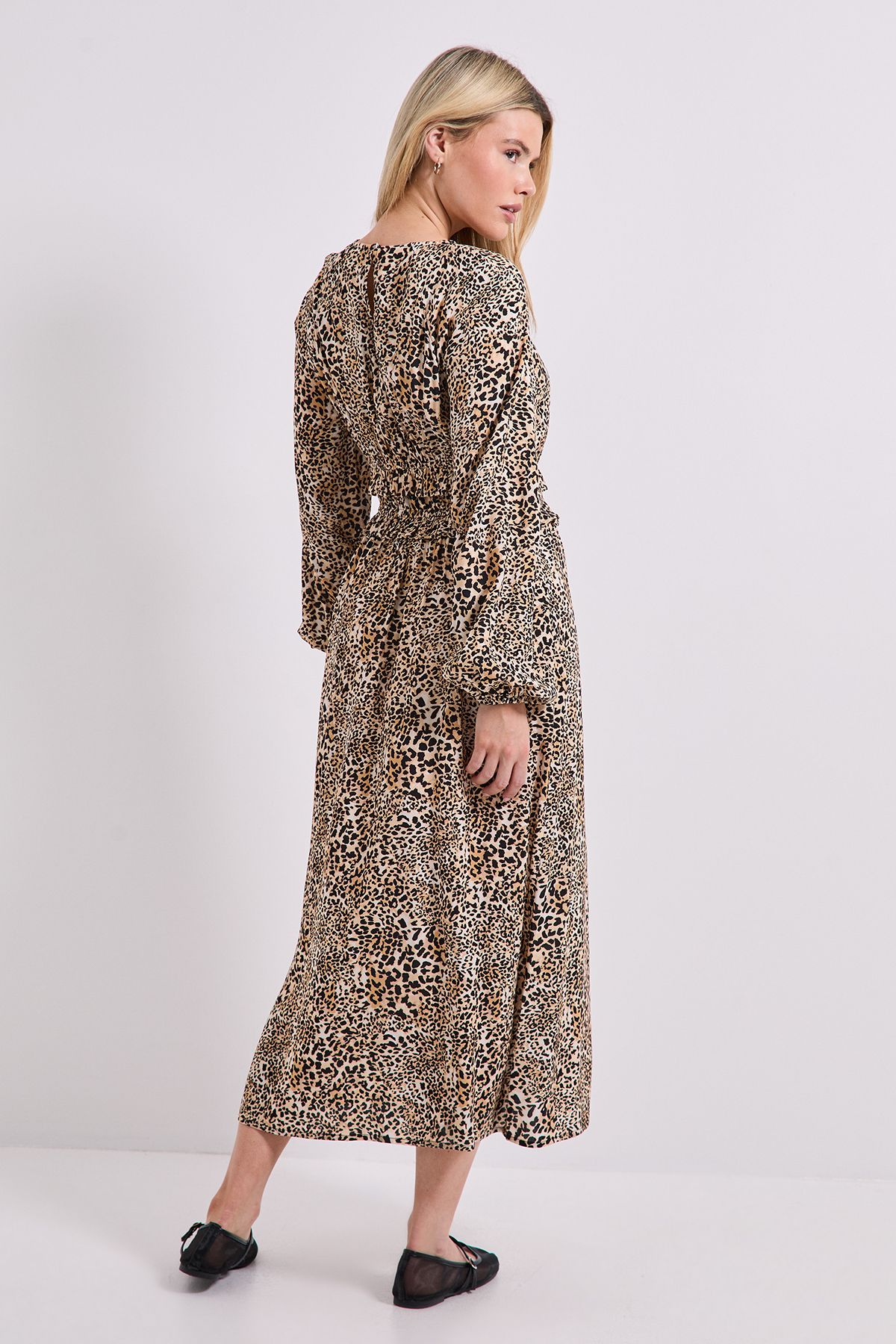 Dorothy Perkins Animal Frill Waist Detail Blouson Sleeve Midi Dress Animal image 3