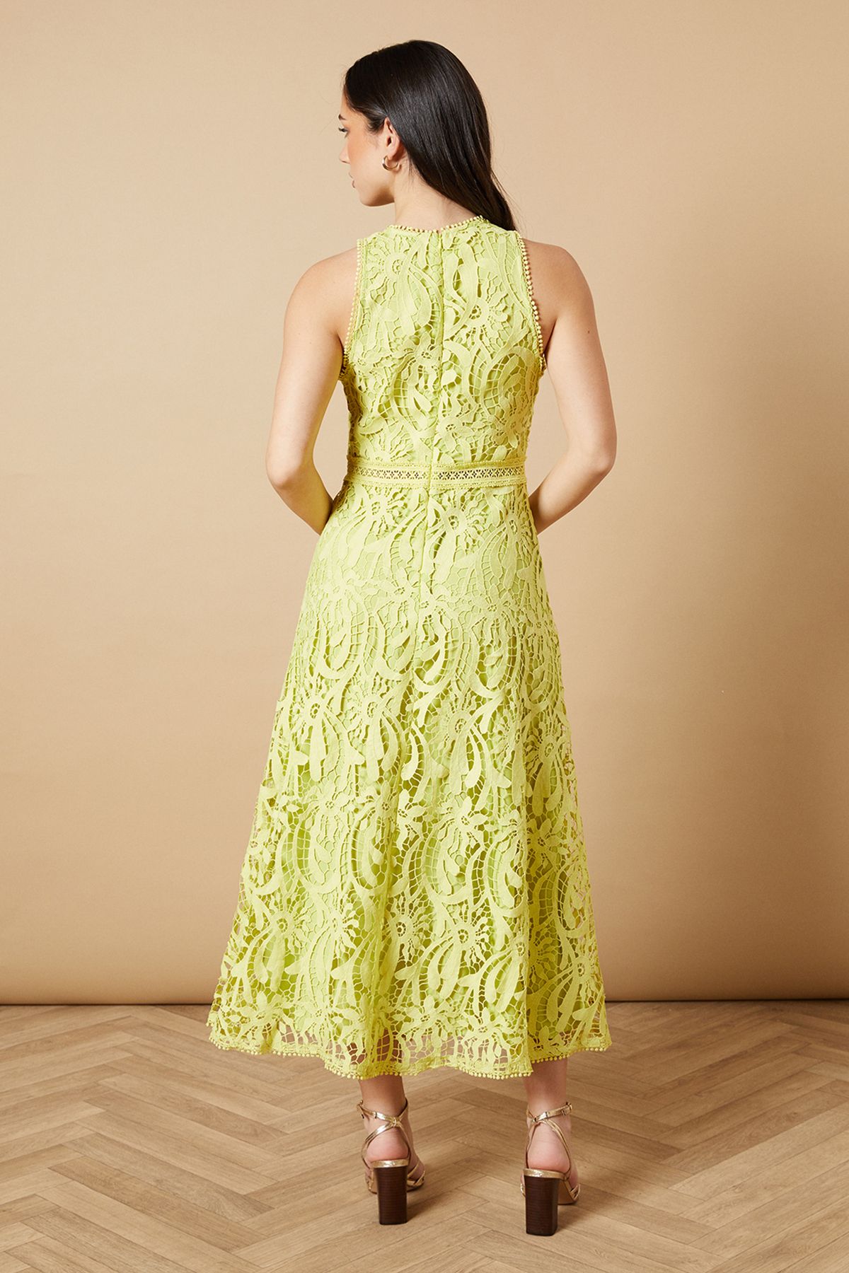 Oasis Lace Halterneck Dress Lime image 3