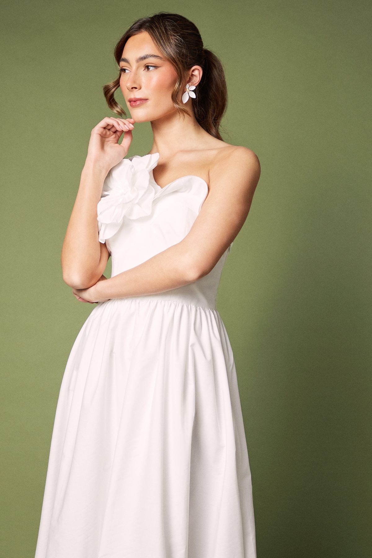 Coast One Shoulder Corsage Midi Dress White image 4