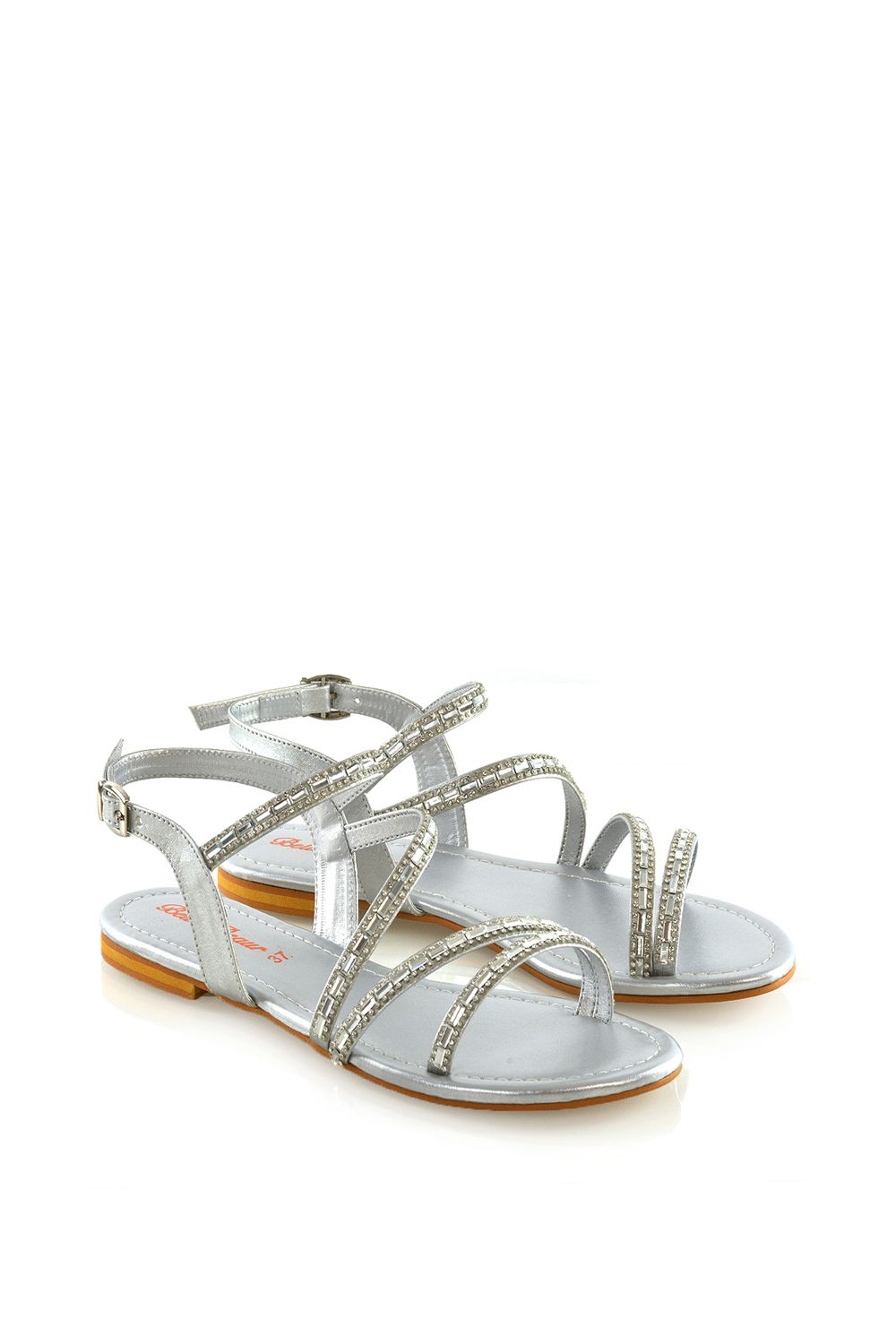XY London 'Mercedes' Strappy Mirror Diamante Flat Sandals image 4