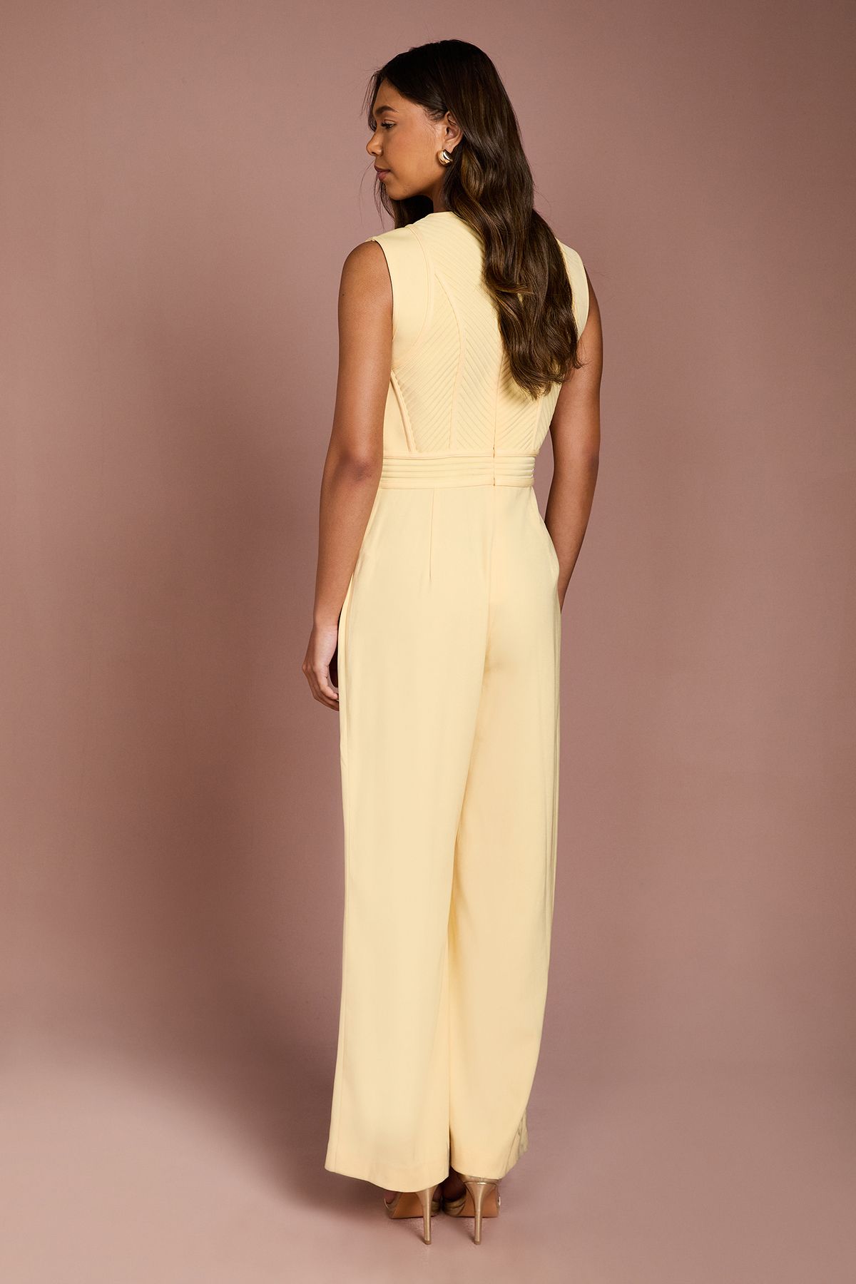 Coast Keyhole Button Detail Crepe Wide Leg Jumpsuit Butter image 3