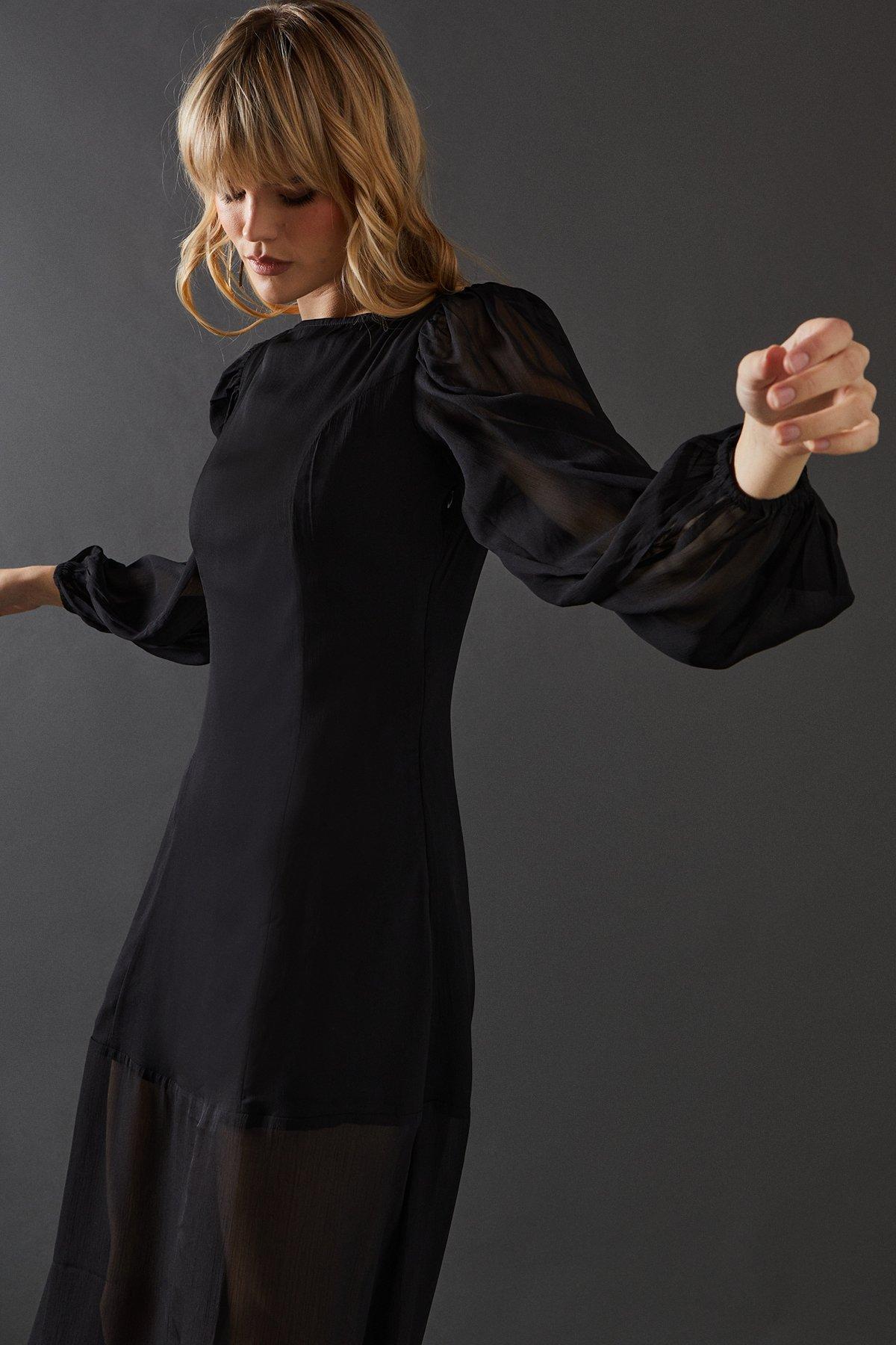 Warehouse Chiffon Long Sleeve Maxi Dress Black image 4