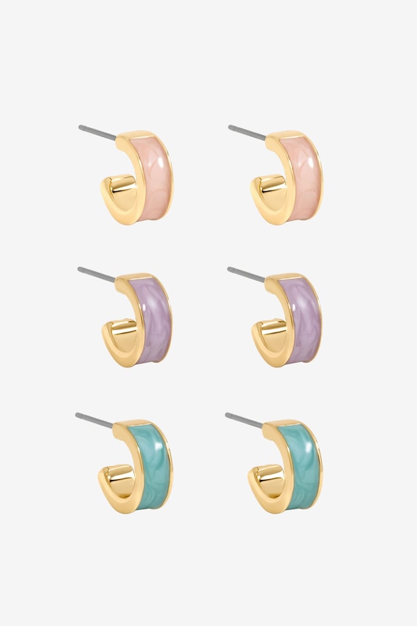 Mood Gold Plated Pastel Hoop Earrings - Pack of 3