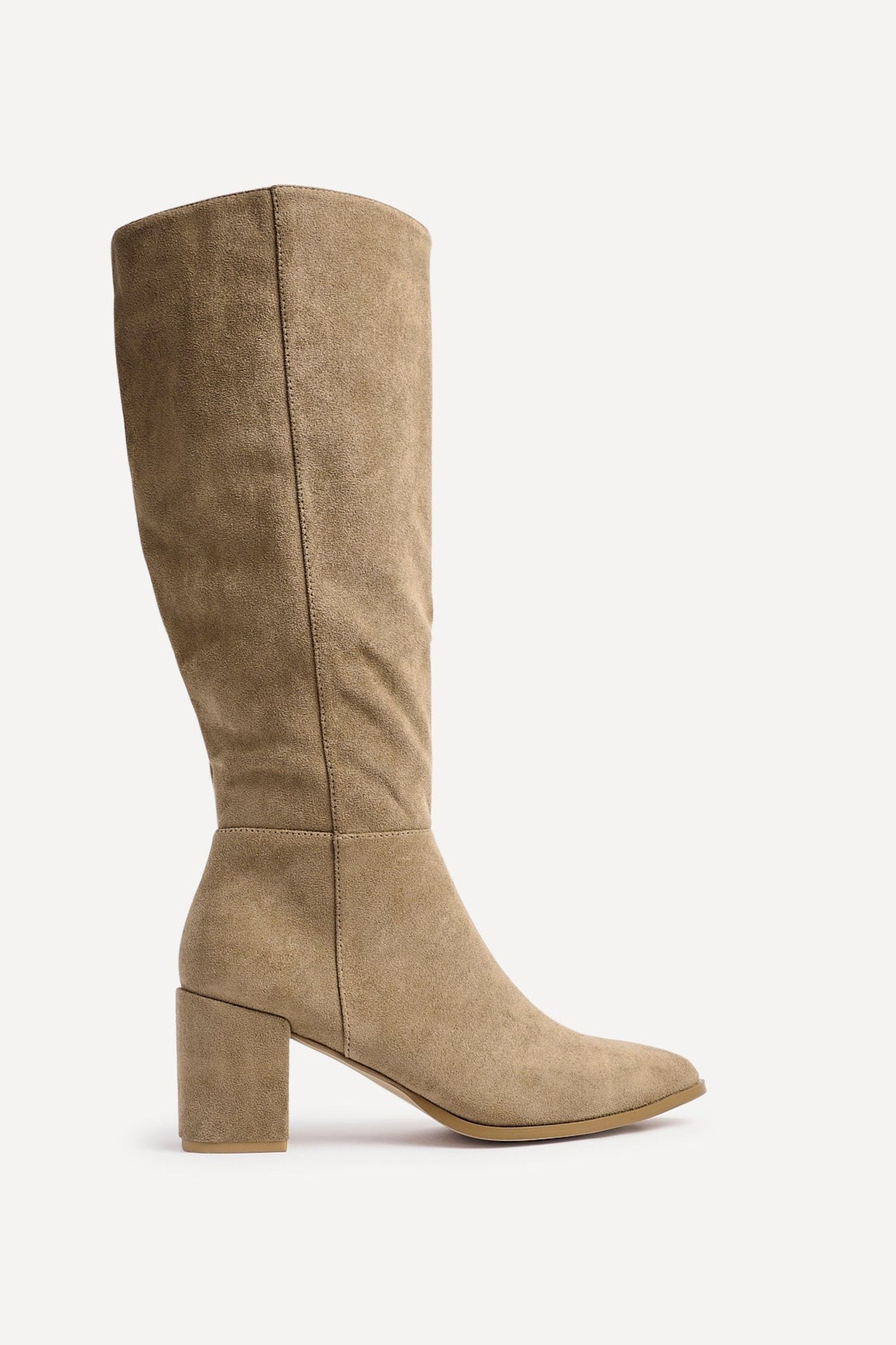 Linzi Swerve Beige Suede Block Heeled Long Boot image 1