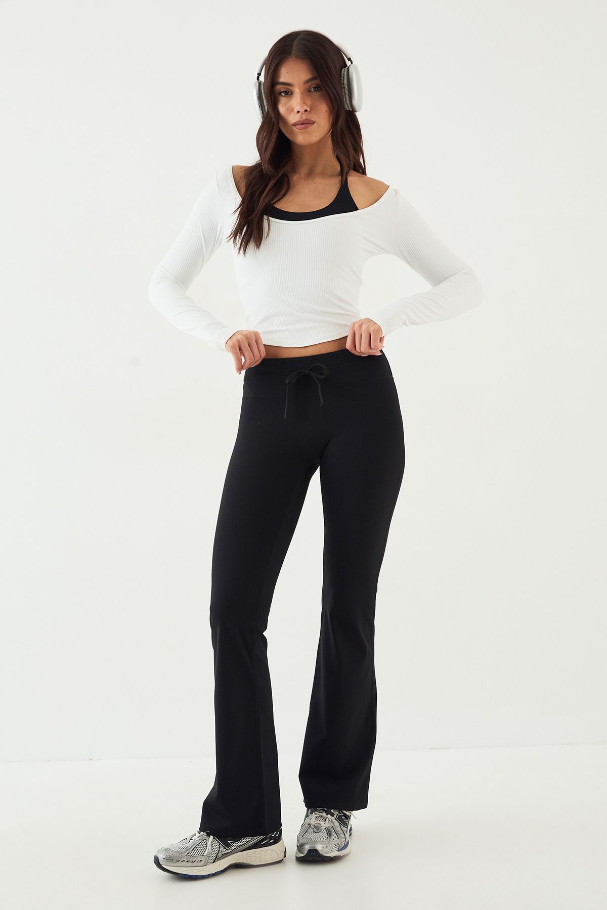 DSGN Studio DSGN Studio Ultra Sculpt Tie Waist Seam Detail Flared Yoga Pant Black image 1