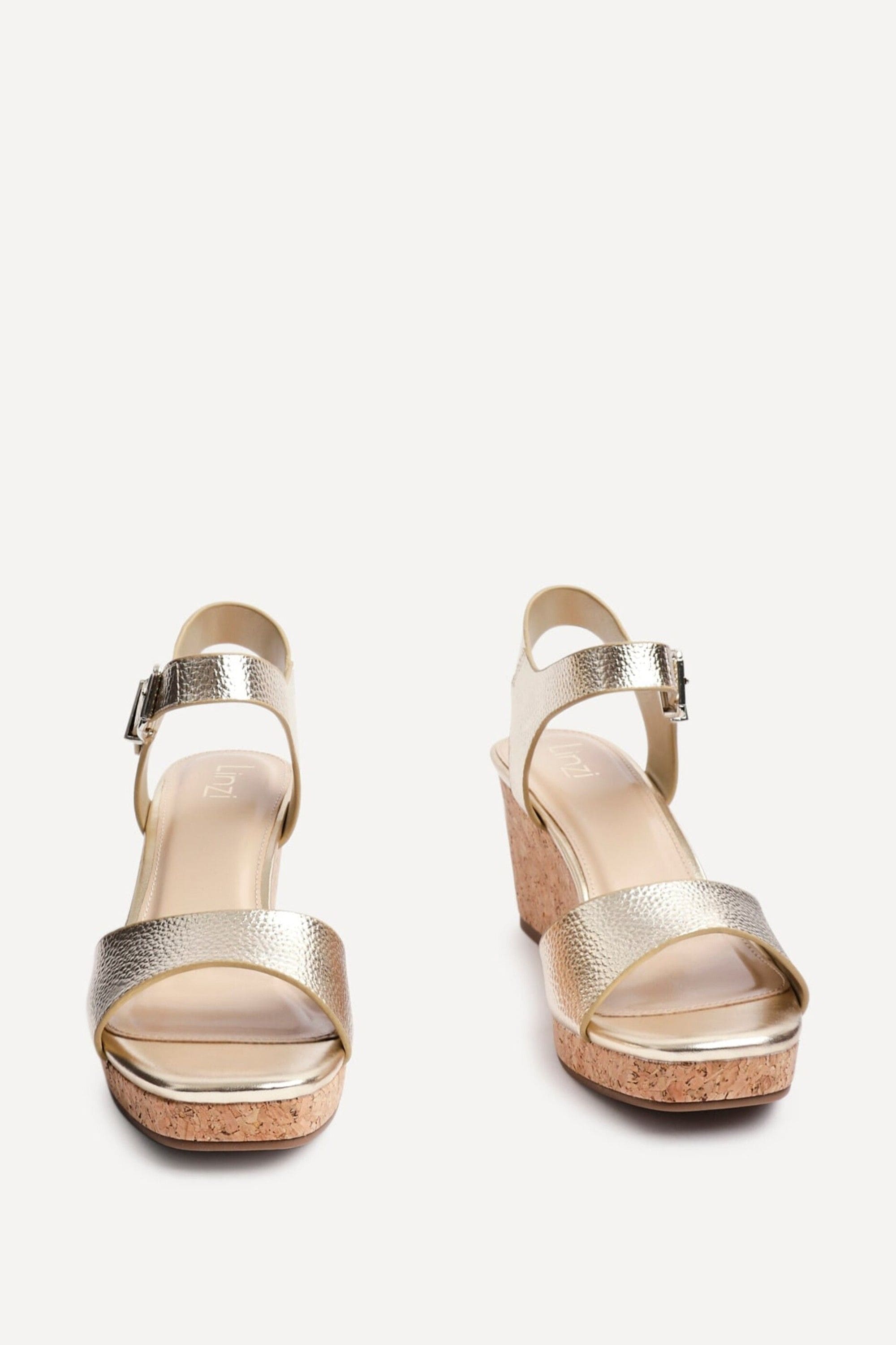 Linzi Sierra Gold Faux Leather Cork Platform Wedge image 3