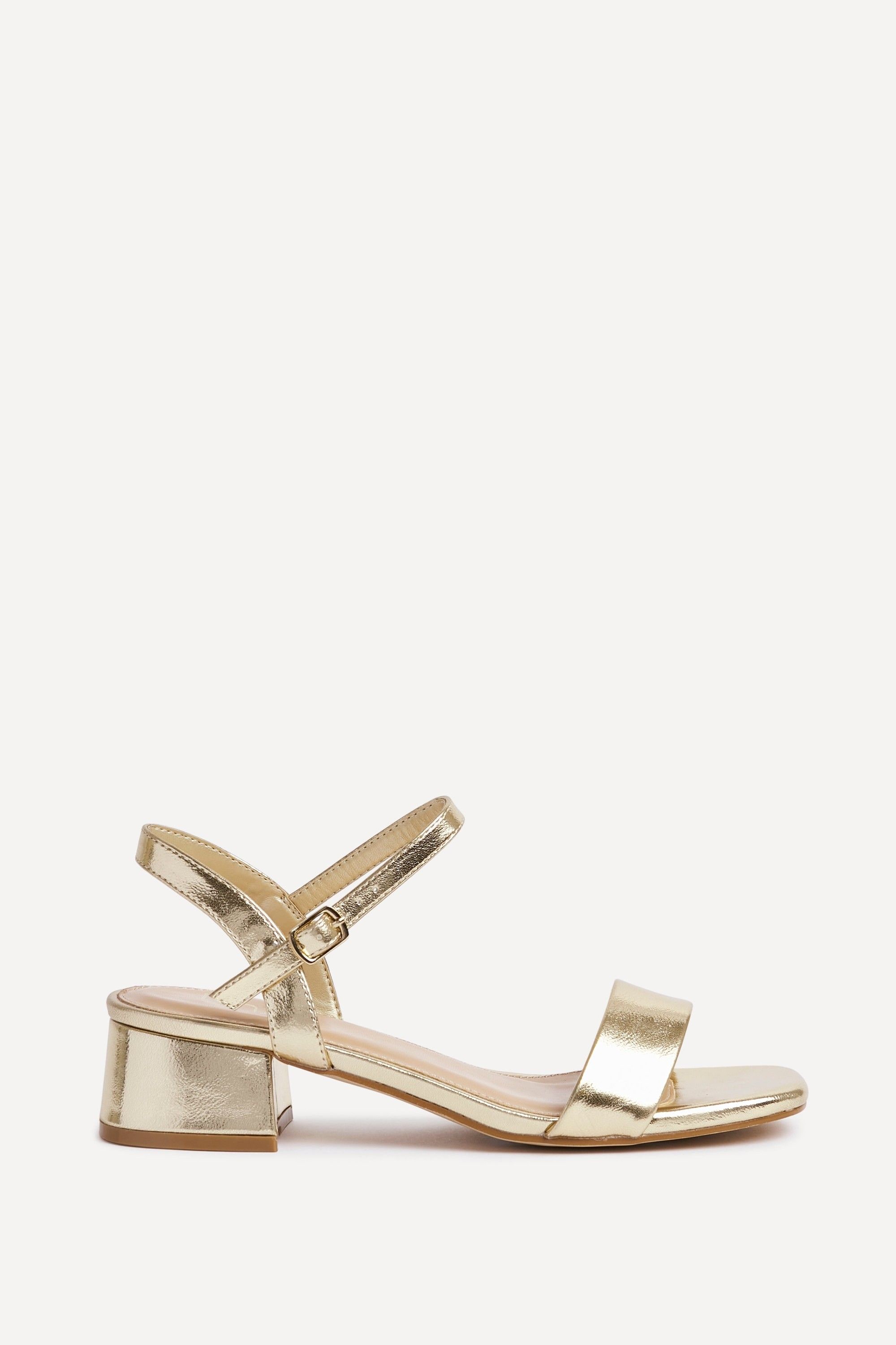 Linzi Carlie Wide Fit Gold Faux Leather Low Block Heel image 1