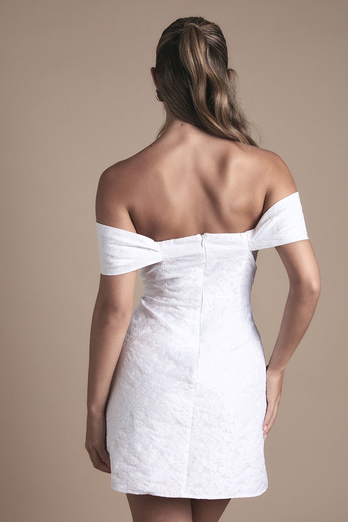 Oasis Off The Shoulder Jacquard Wedding Mini Dress Ivory image 4