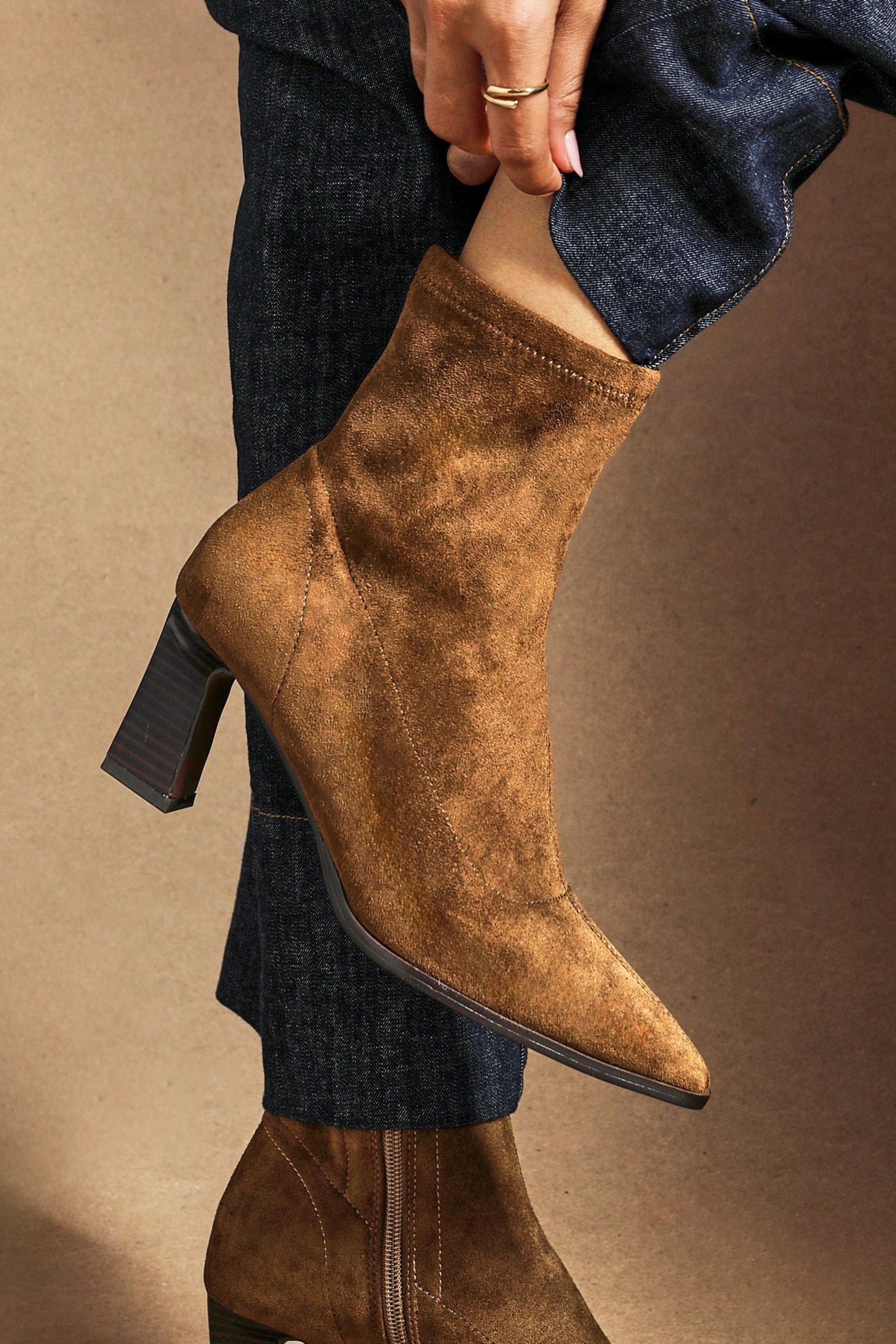 Linzi Blaze Tan Faux Suede Sock Ankle Boot image 2