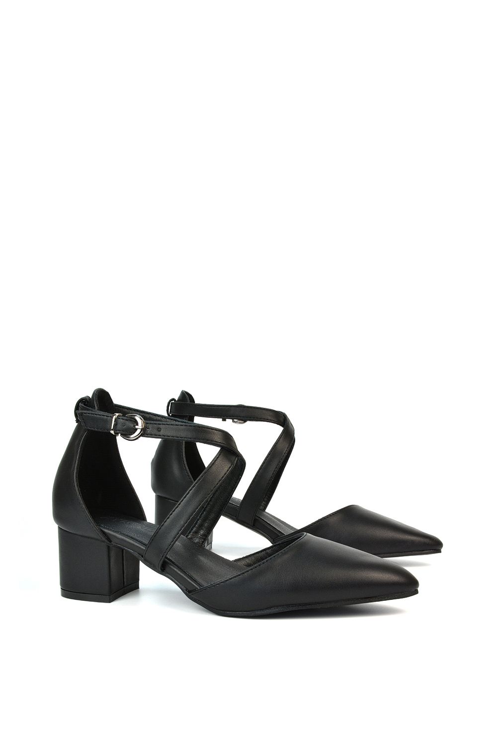 XY London 'Cynthia' Pointed Toe Ankle Strap Mid Block Heel Court Shoes image 4
