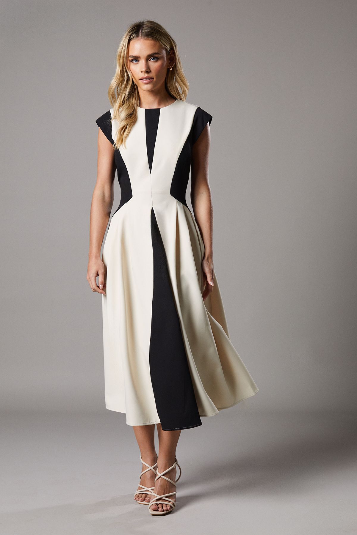 Coast Petite Crepe colour Block Midi Dress Mono image 1