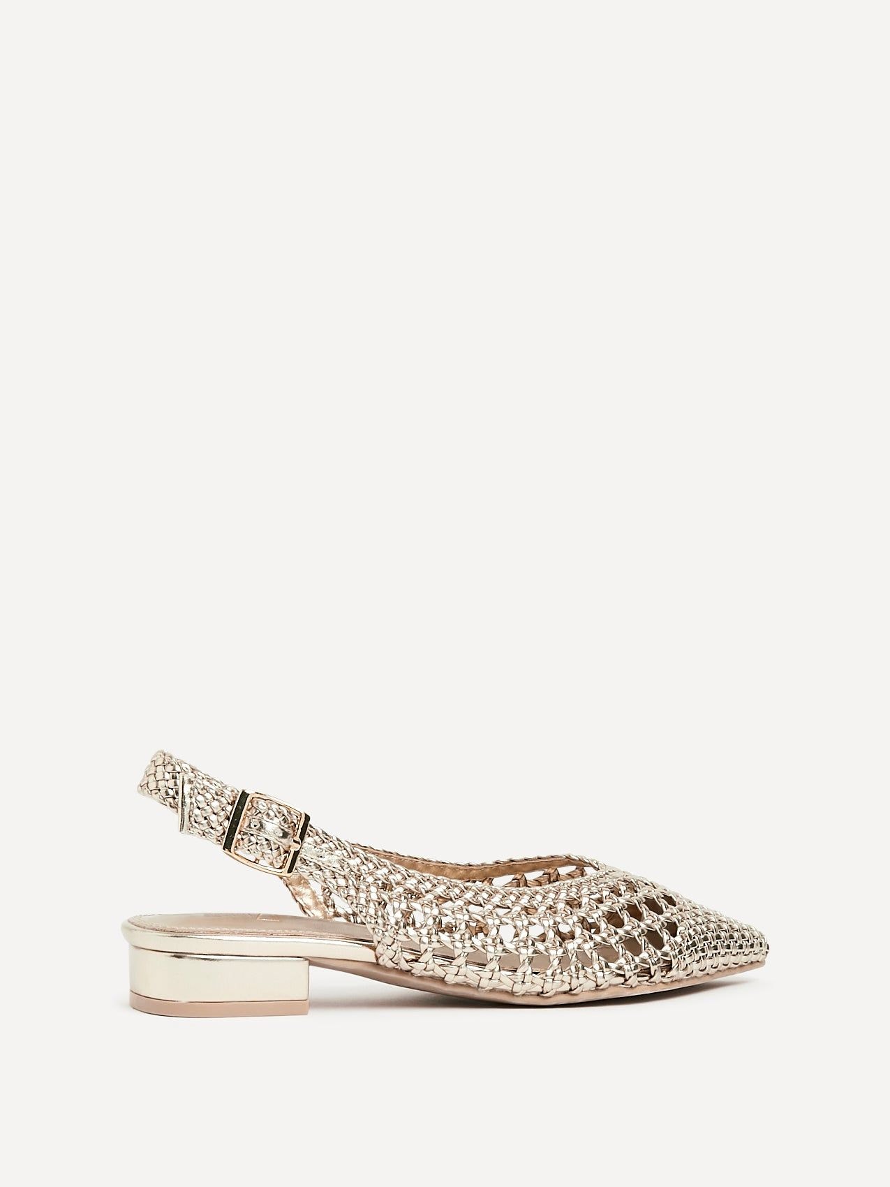 Linzi Carolina Gold Faux Leather Woven Ballet Flats image 5