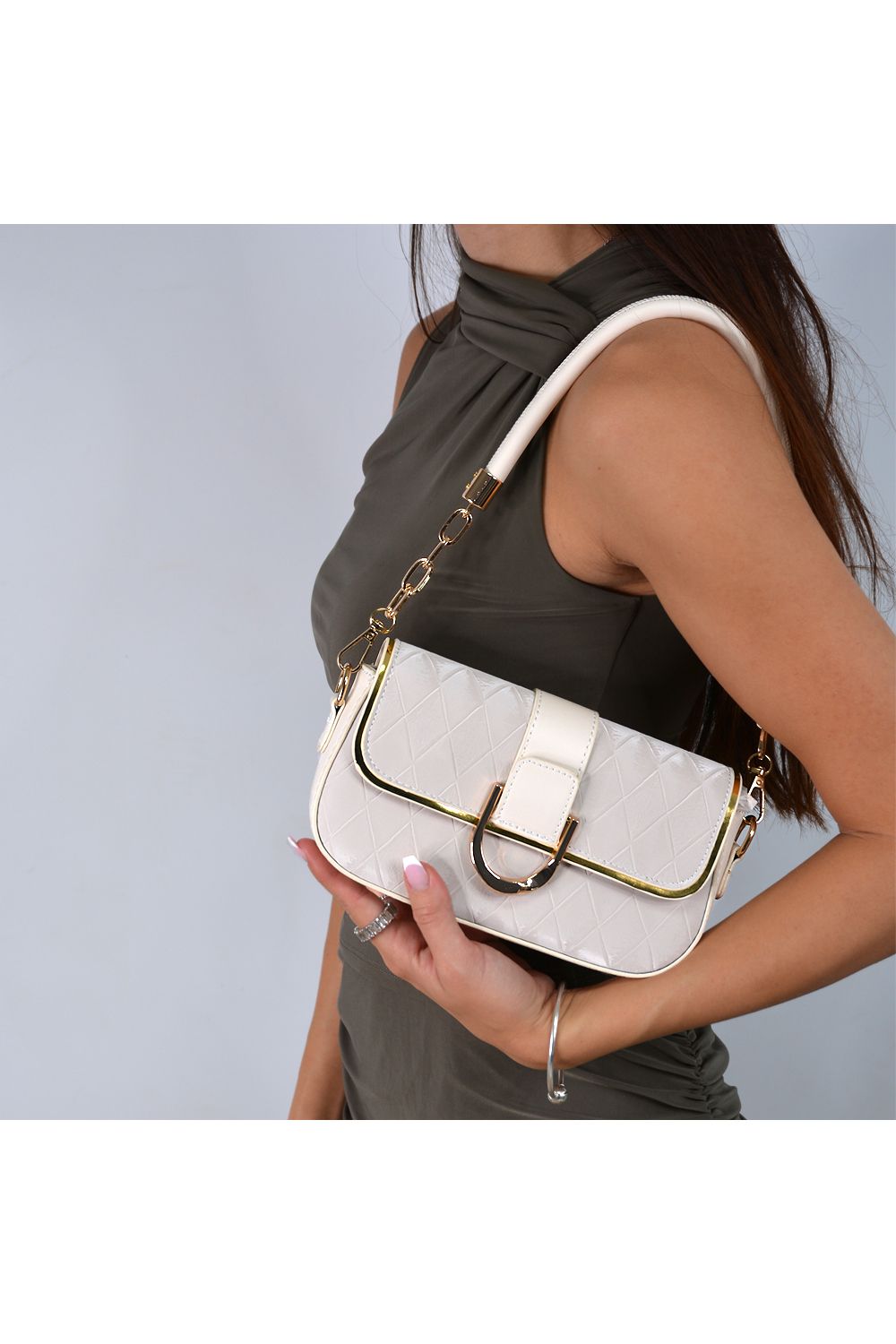 XY London 'Myla' Quilted Shoulder Bag With Gold Chain Strap image 3