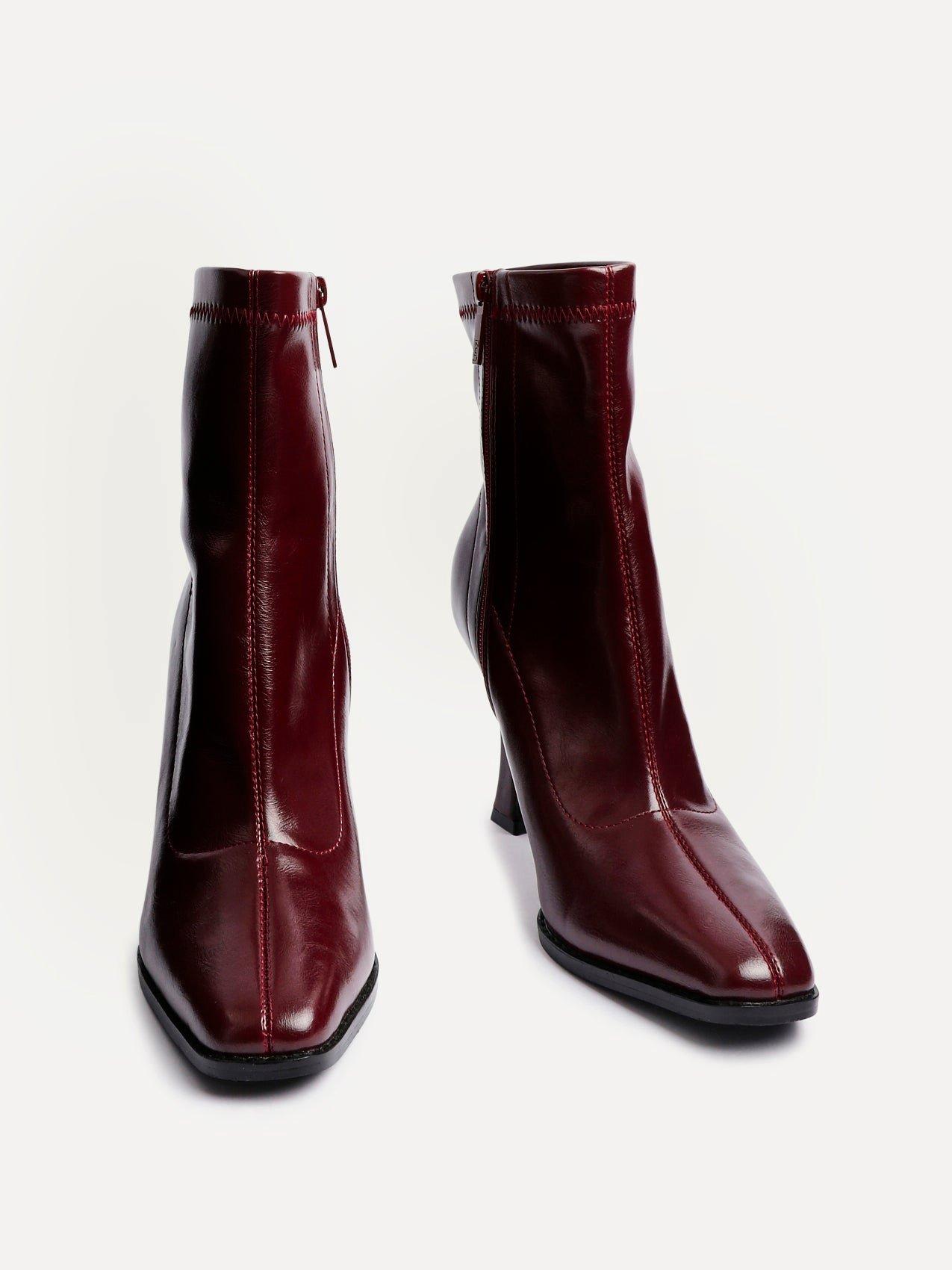 Linzi Noelle Burgundy Faux Leather Square Toe Heeled Sock Boot image 3