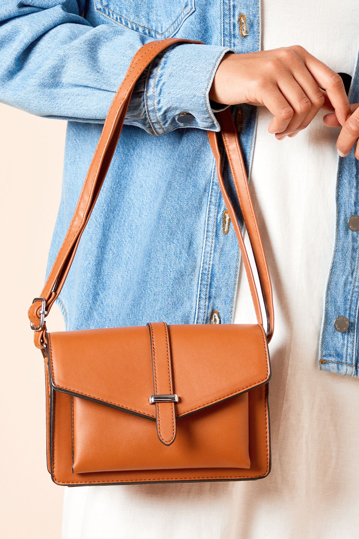 Dorothy Perkins Paris Faux Leather Adjustable Strap Crossbody Bag Tan image 1