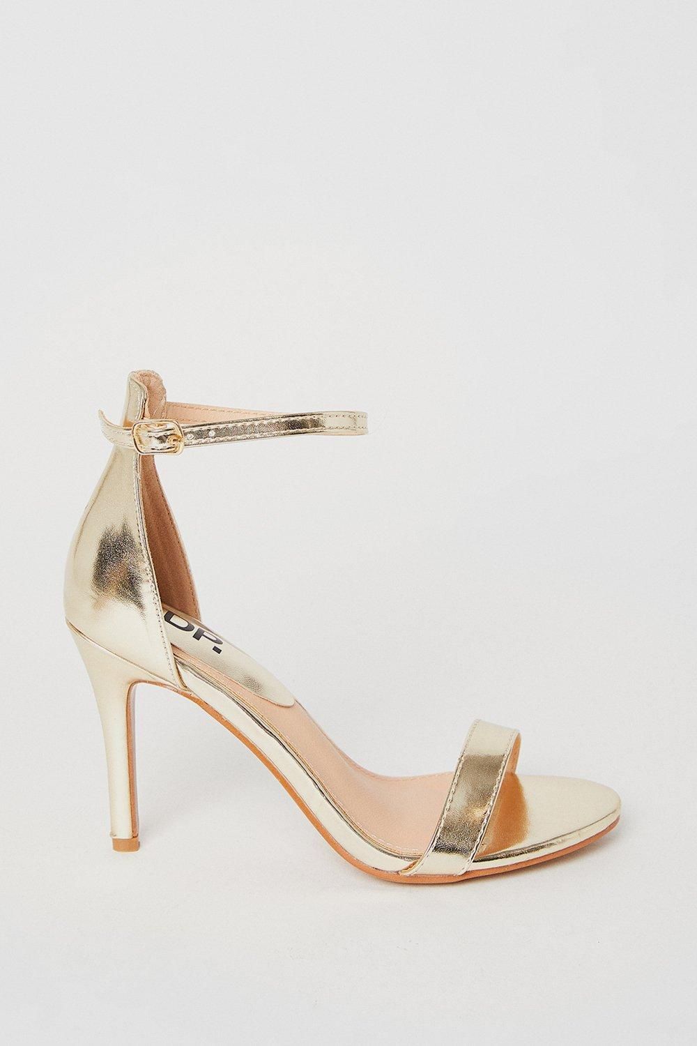 Dorothy Perkins Wide Fit Tyla Barely There High Stiletto Heel Sandals Gold image 2