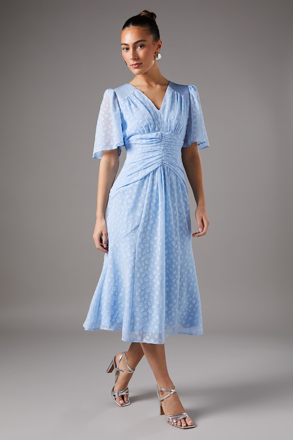 Coast Spot Jacquard Midi Dress Pale Blue