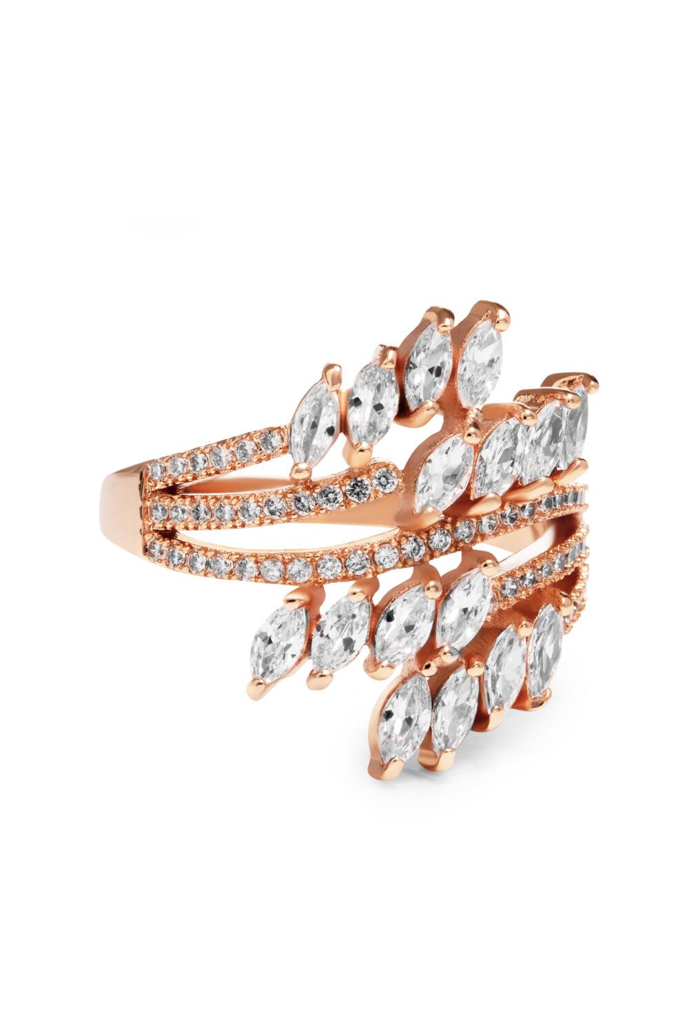 Jon Richard Rose Gold Plated Twisted Navette Cubic Zirconia Ring
