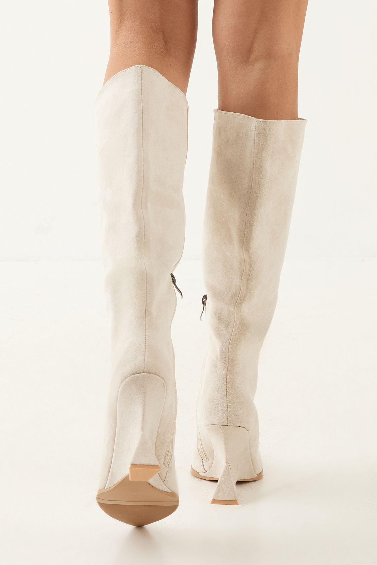 MissPap Faux Suede High Wedge Knee Boots Beige image 3