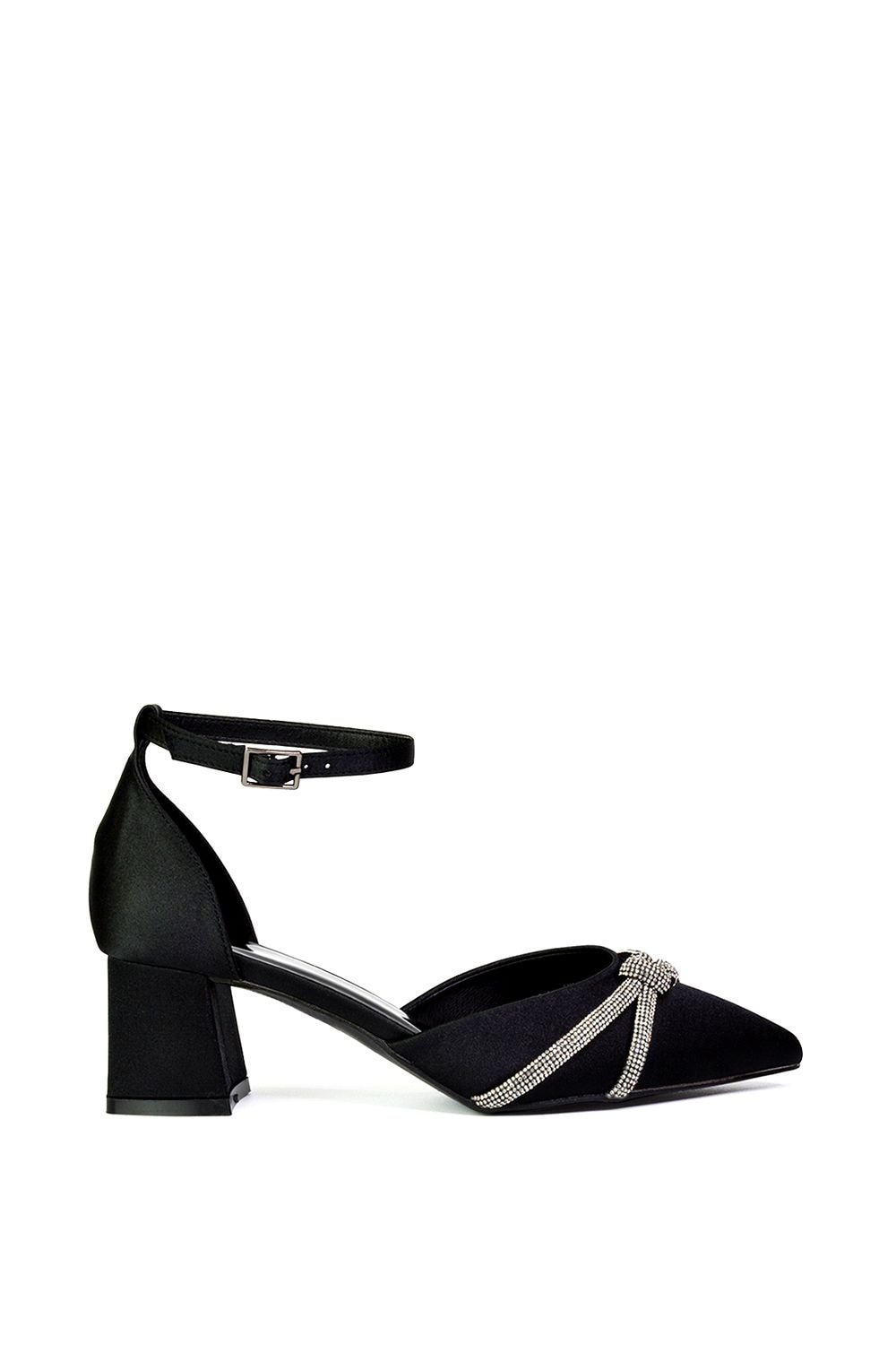 XY London 'Sarah' Ankle Strap Pointed Toe Diamante Mid Block Heels image 1
