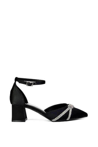 XY London 'Sarah' Ankle Strap Pointed Toe Diamante Mid Block Heels