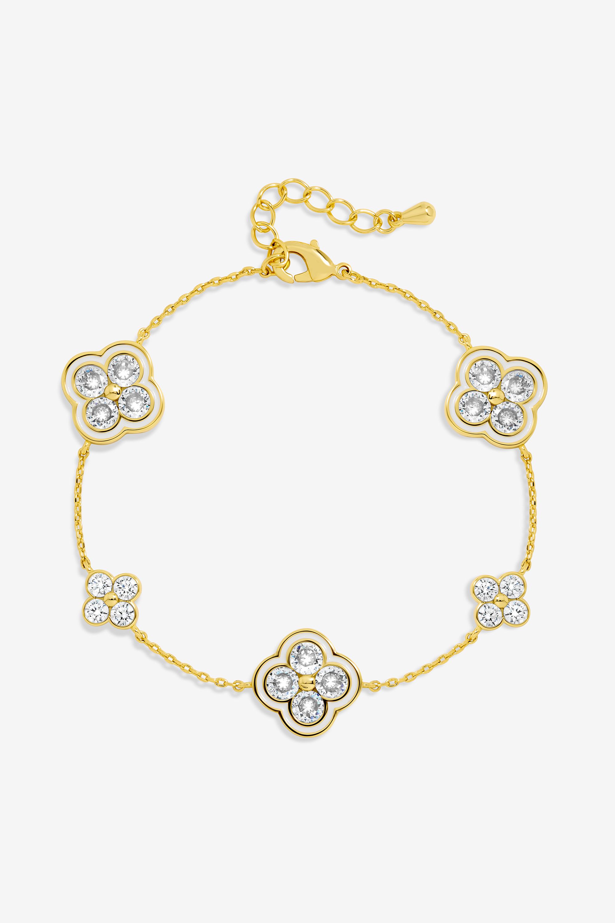 Jon Richard 14K Gold Plated Pave and White Clover Bracelet image 1