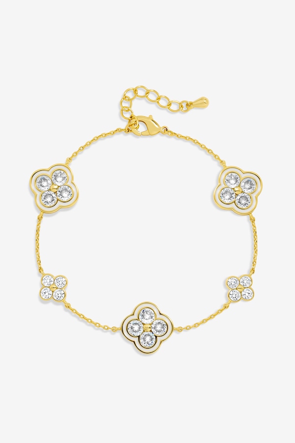 Jon Richard 14K Gold Plated Pave and White Clover Bracelet