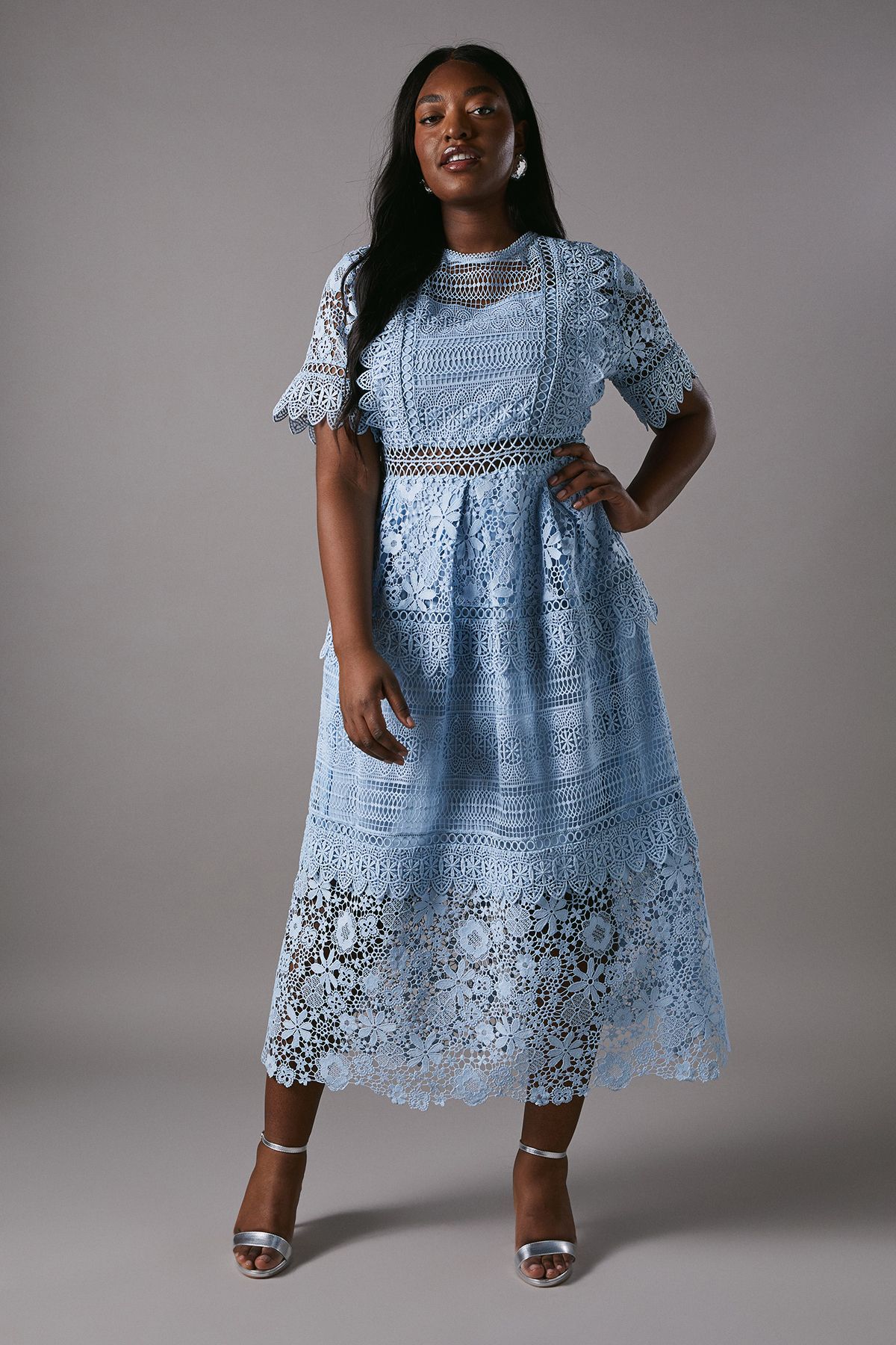 Coast Plus Short Sleeve Lace Midi Dress Powder Blue image 1