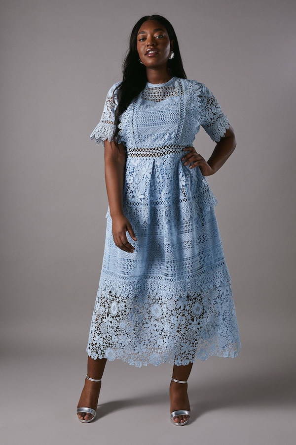 Coast Plus Short Sleeve Lace Midi Dress Powder Blue