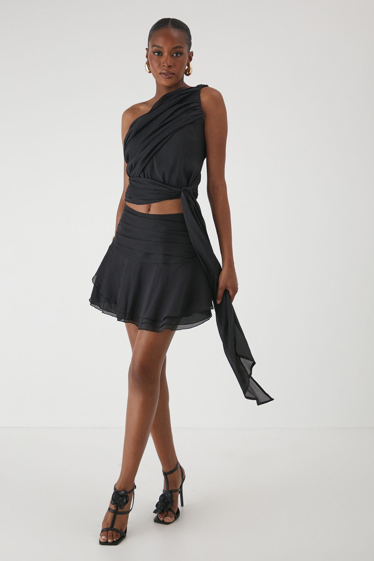 MissPap One Shoulder Knot Drape Top Black image 2
