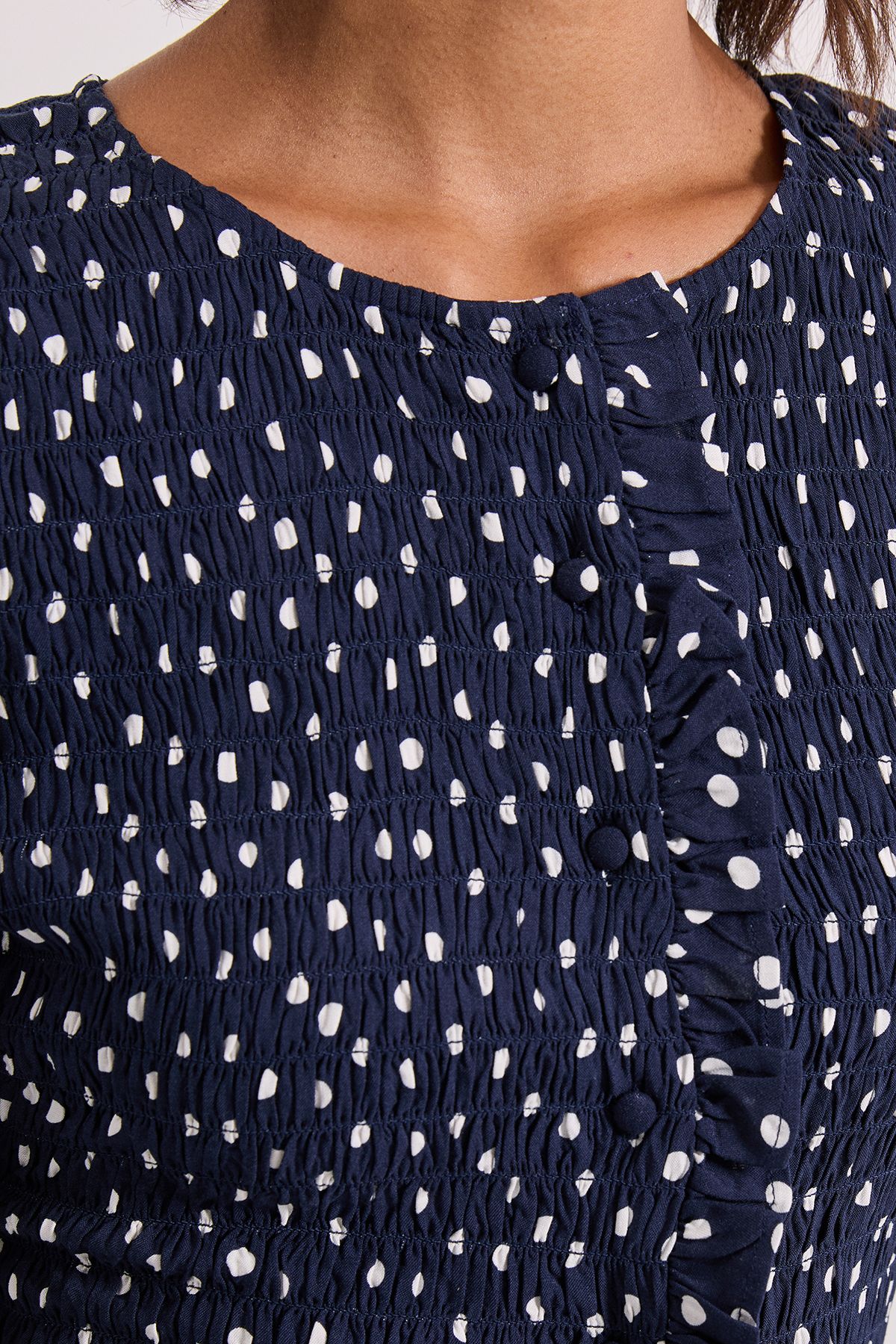Dorothy Perkins Navy Spot Shirred Bodice Button Through Top Navy image 5
