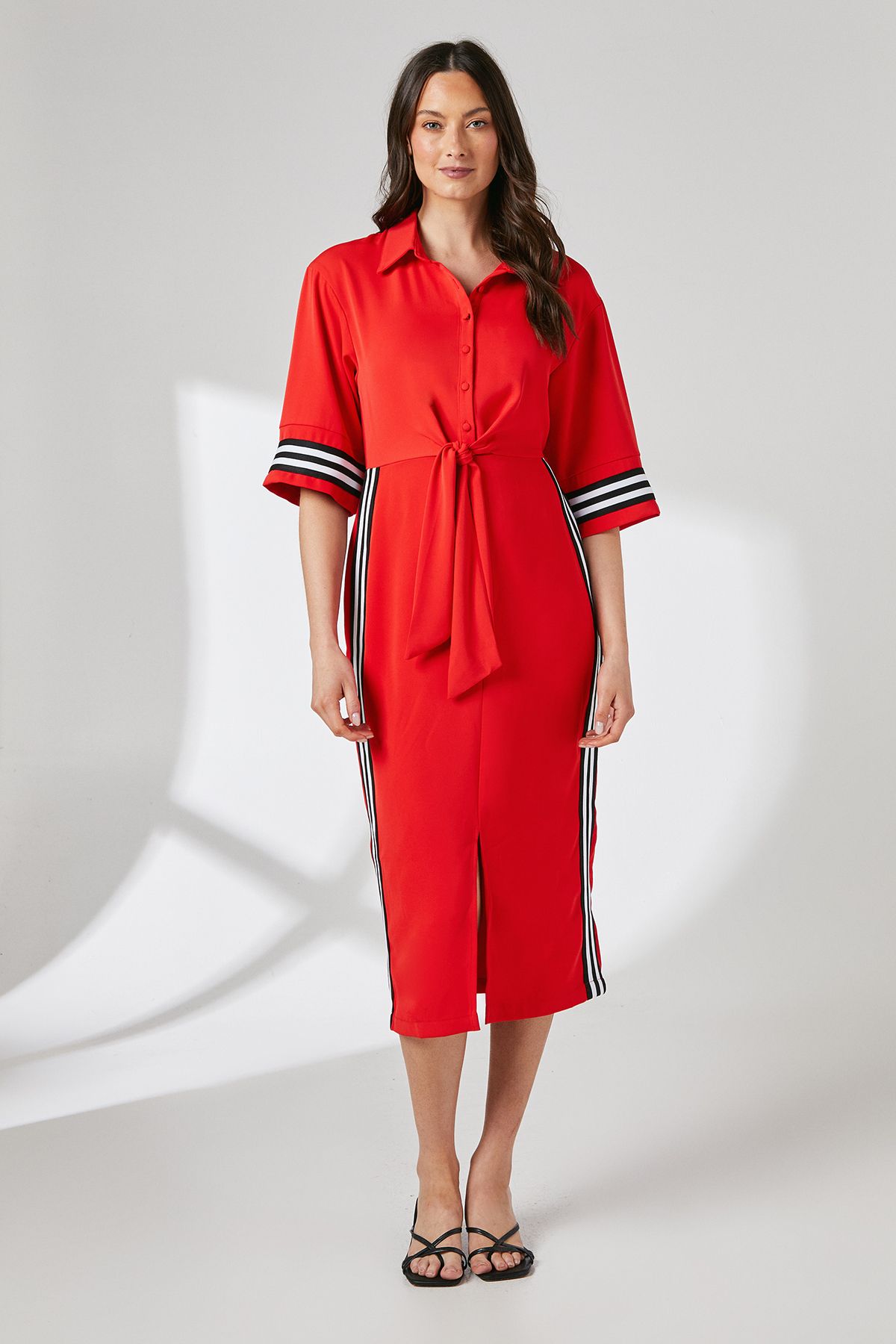 Principles Red Rib Detail Tie Waist Shirt Dress Red