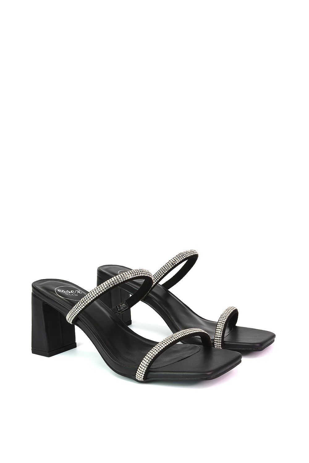 XY London 'Holden' Diamante Strap Square Toe Mid Block Heel Sandal Mules image 3