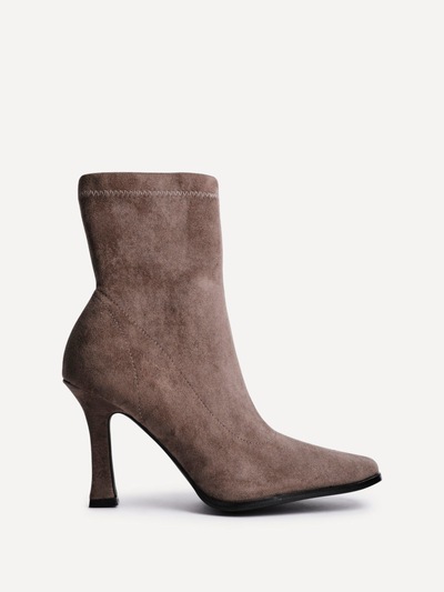Linzi Noelle Mocha Suede Square Toe Heeled Sock Boot