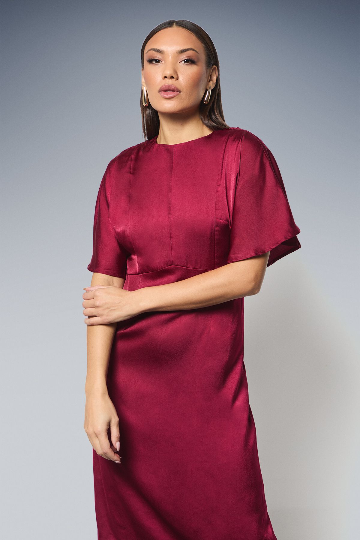 Principles Seam Detail Satin Pencil Midi Dress Wine image 2