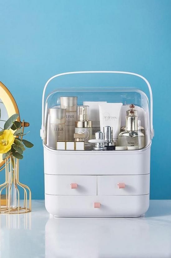 SHEONLY Makeup Desktop Organizer Holder Cosmetic Storage Box with Portable Handle