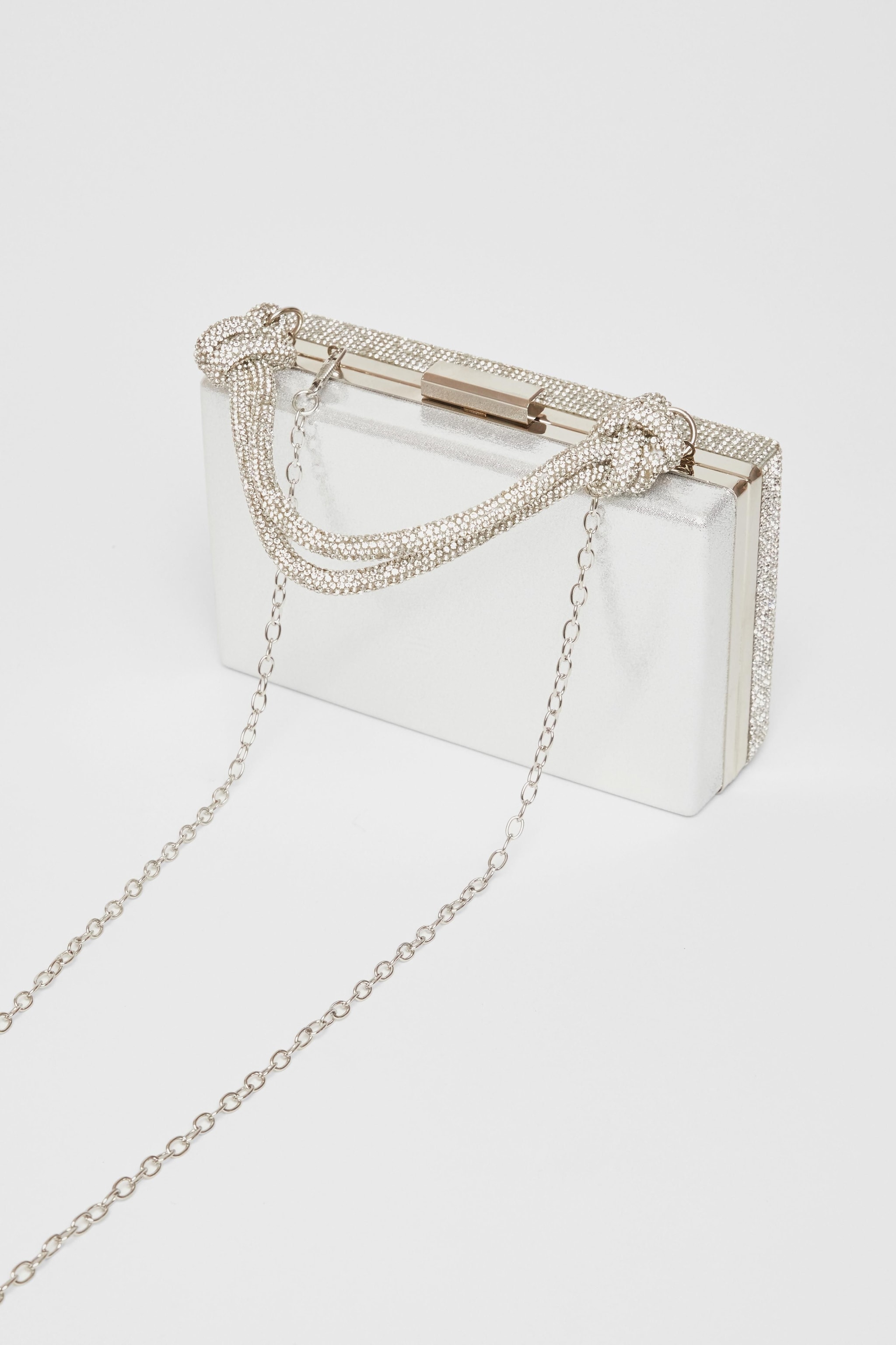 Quiz Silver Diamante Knot Top Handle Bag image 4