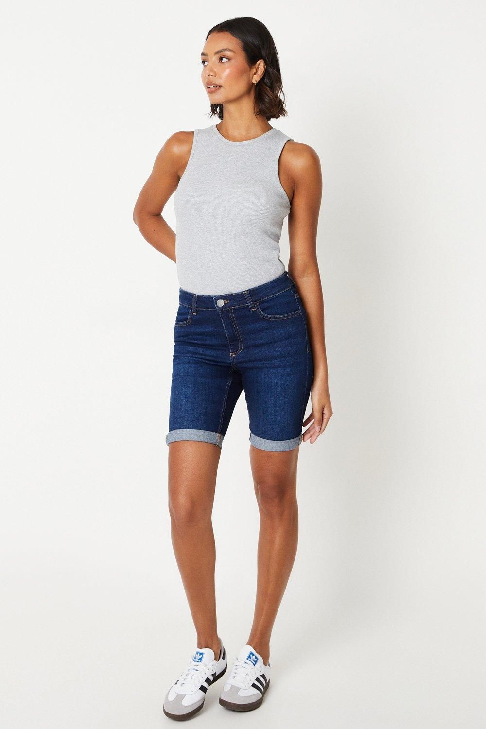 Dorothy Perkins Tall Stretch Denim Knee Shorts Indigo image 4