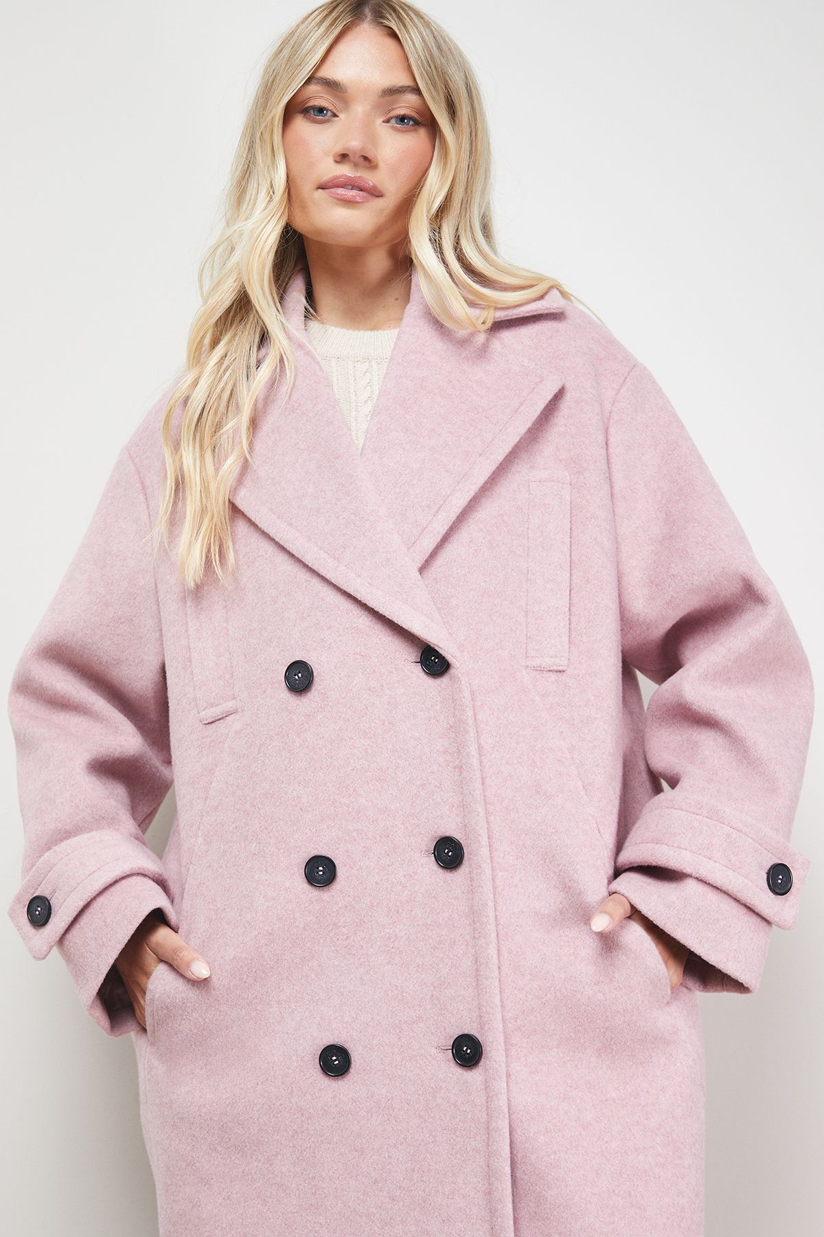 Oasis Brushed Relaxed Reefer Coat Pink image 3