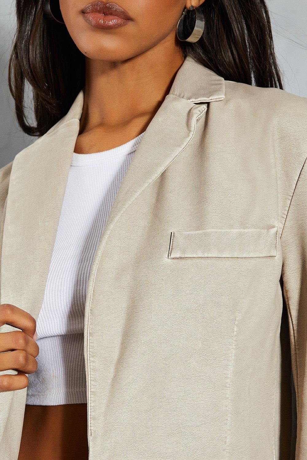 MissPap Leather Look Oversized Blazer Stone image 5