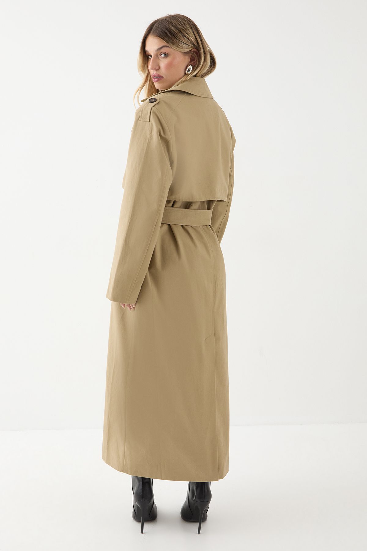 MissPap Tailored Maxi Trench Coat Stone image 3